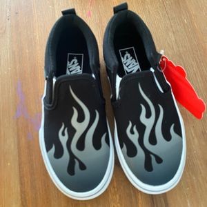 Black Vans toddler/kid size 13 silver flames